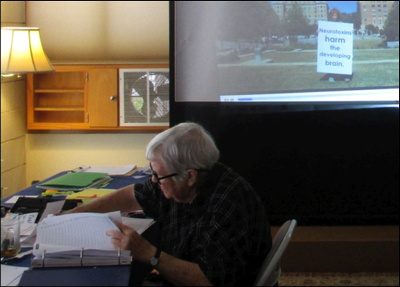 Volunteer Marilyn Leigh checks precinct lists for the MMWD Fluoridation Moratorium Initiative campaign.