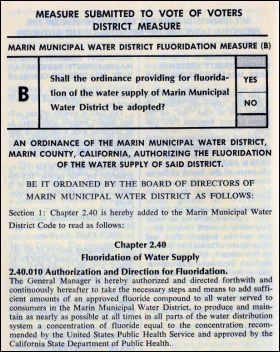 The original ballot measure approving MMWD water-fluoridation.